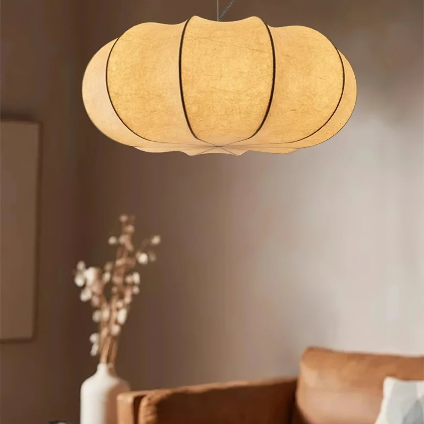 Kiyo | Pumpkin Pendant Light with Soft Linen Shade & Adjustable Height | Elegant Kitchen Pendant Lighting for Japandi Style 9