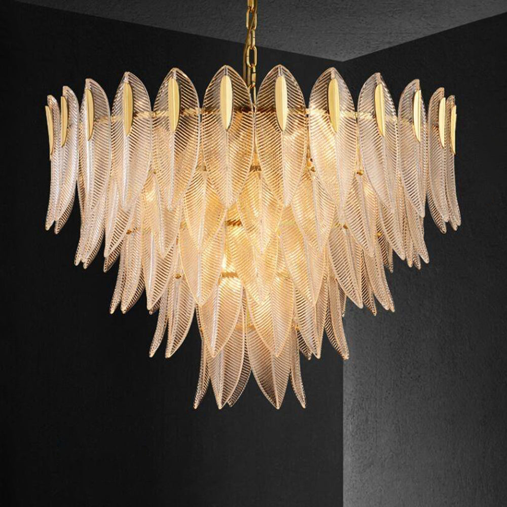 Kristy | Modern Gold Feather Chandelier with Adjustable Chain | Elegant Lighting for Bedrooms and Living Rooms