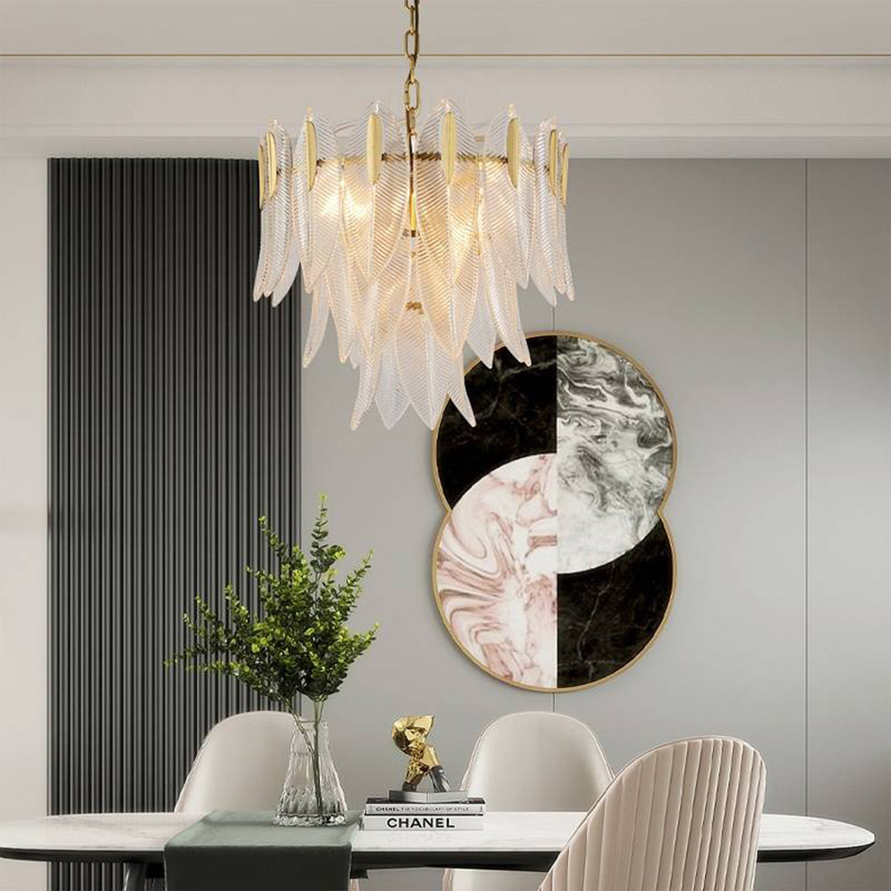 Kristy | Modern Gold Feather Chandelier with Adjustable Chain | Elegant Lighting for Bedrooms and Living Rooms