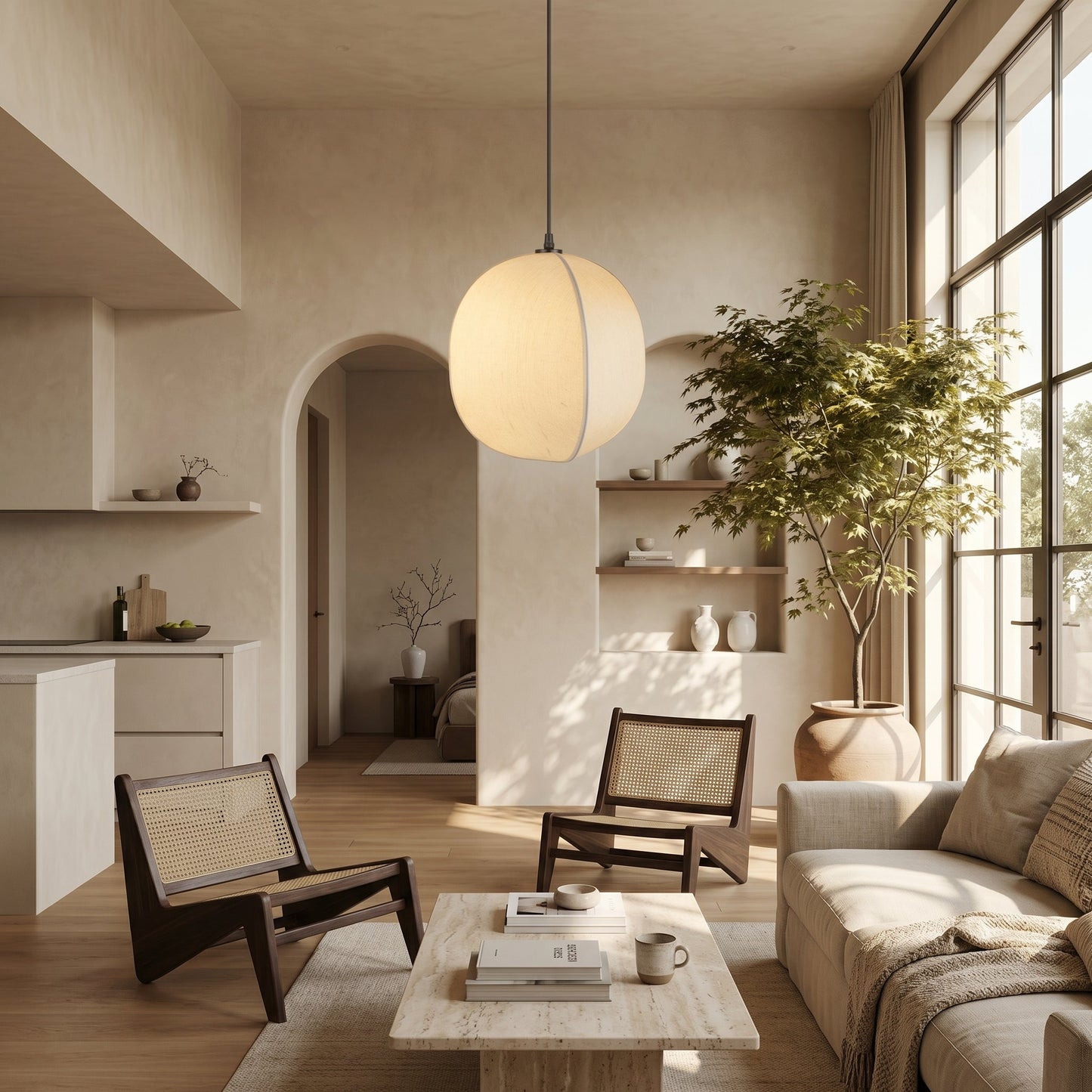 Kumo Collection | Linen Pendant Light with Adjustable Cord | Soft Ambient Glow for Tranquil Spaces 0