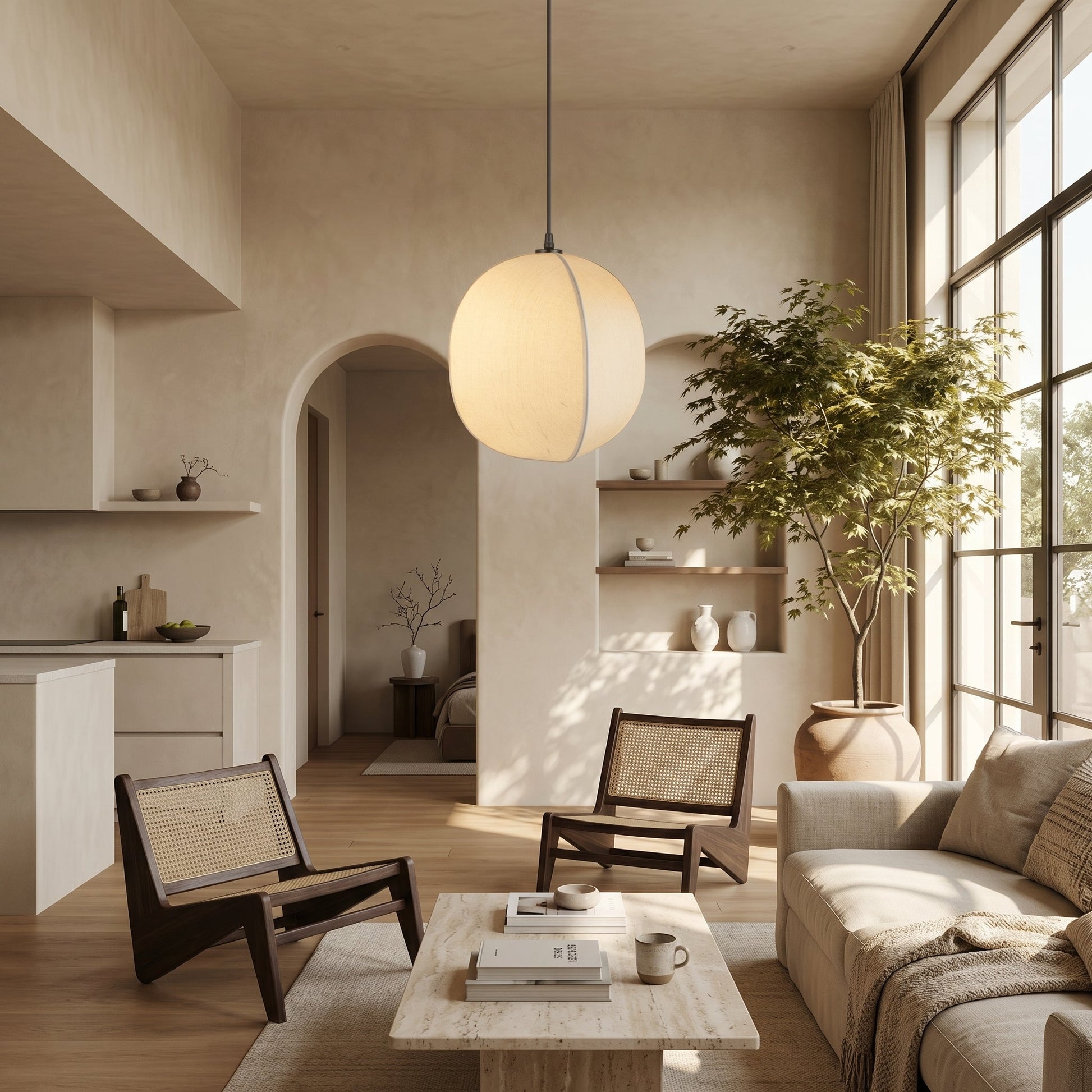 Kumo Collection | Linen Pendant Light with Adjustable Cord | Soft Ambient Glow for Tranquil Spaces 0