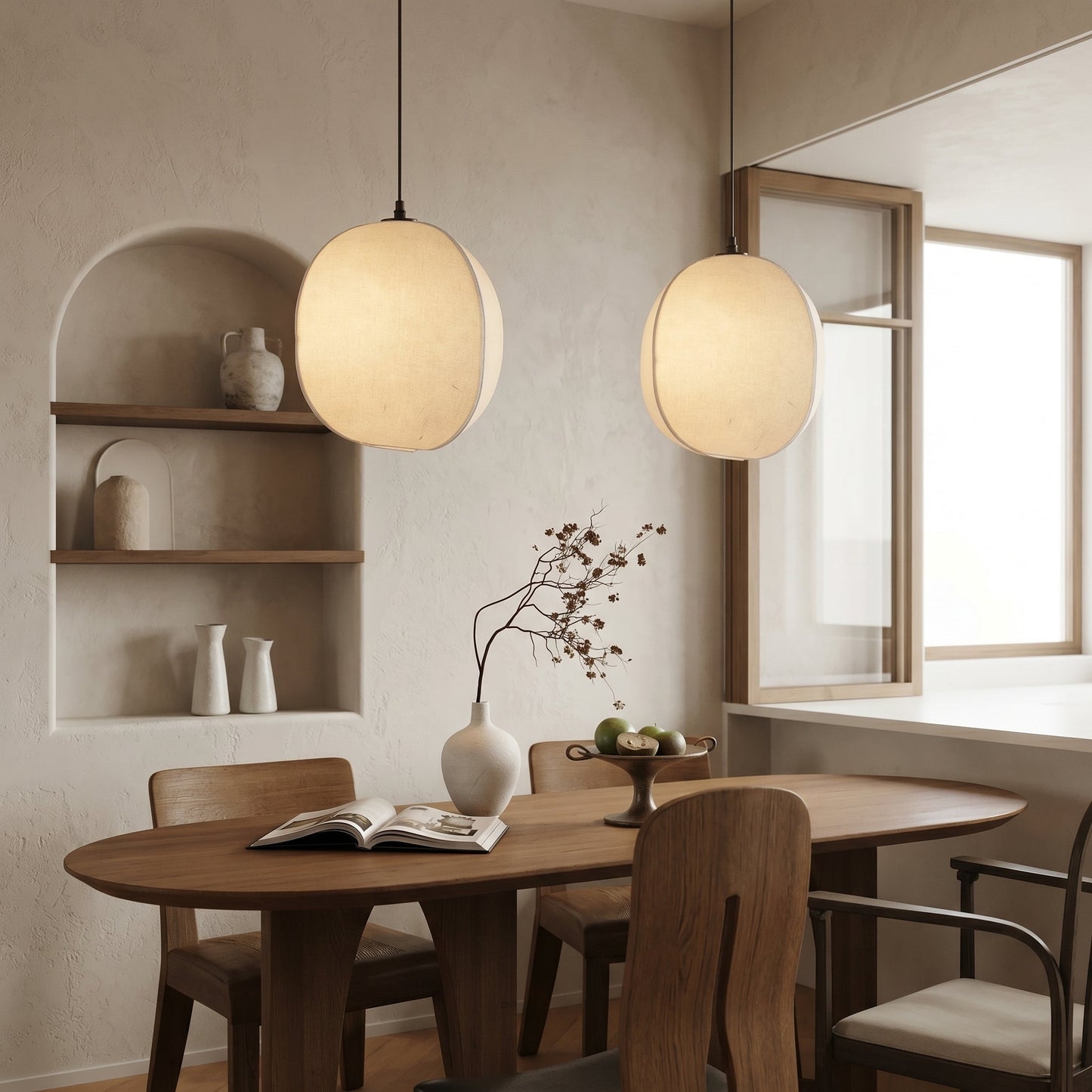 Kumo Collection | Linen Pendant Light with Adjustable Cord | Soft Ambient Glow for Tranquil Spaces 3