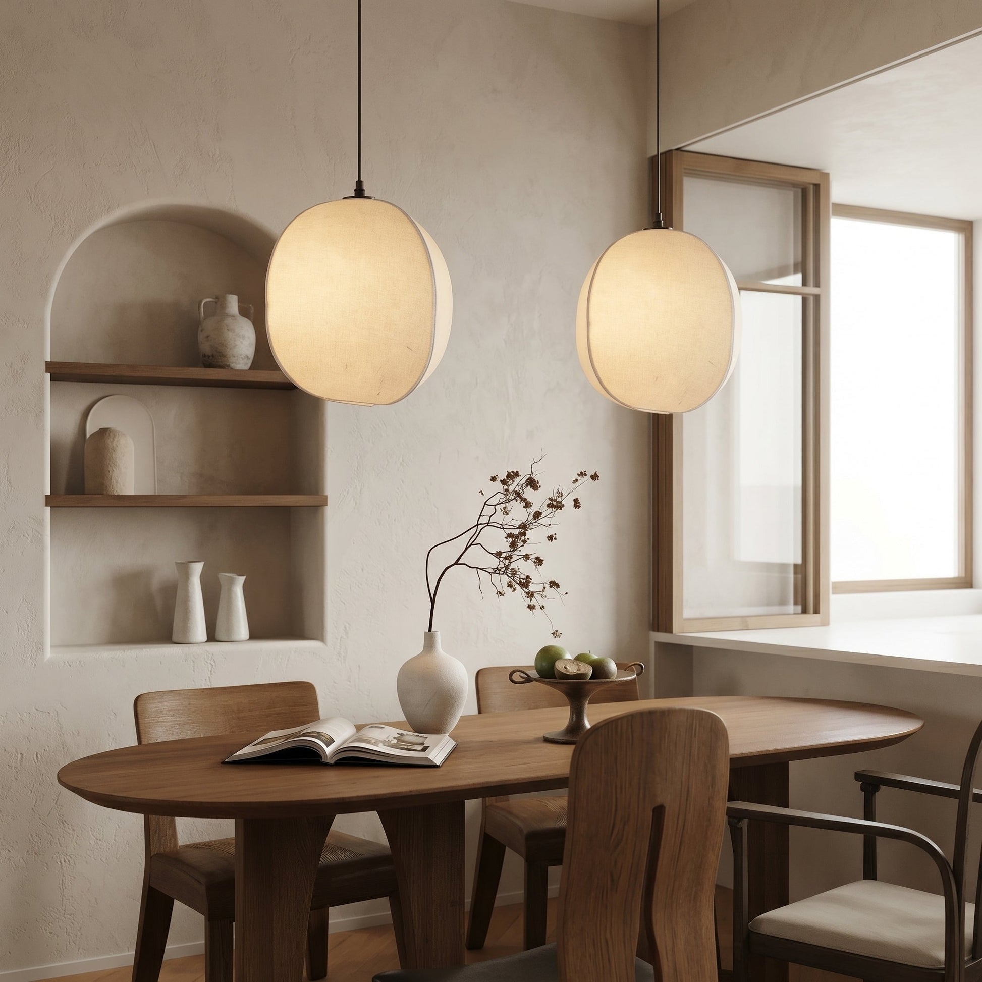 Kumo Collection | Linen Pendant Light with Adjustable Cord | Soft Ambient Glow for Tranquil Spaces 3