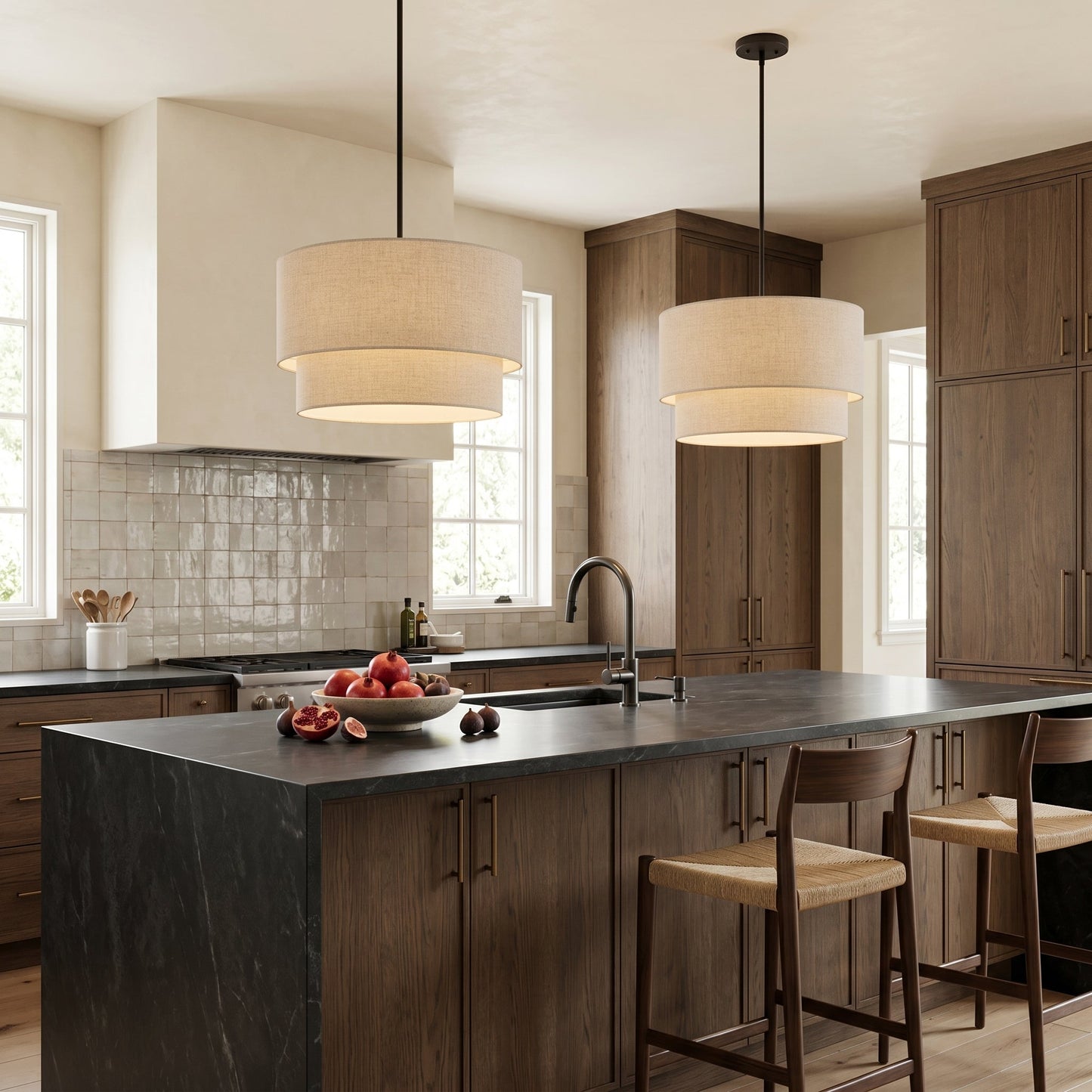 Linen Drum Chandelier Light with Dimmable Control | Modern Design for Warm Ambient Lighting 2