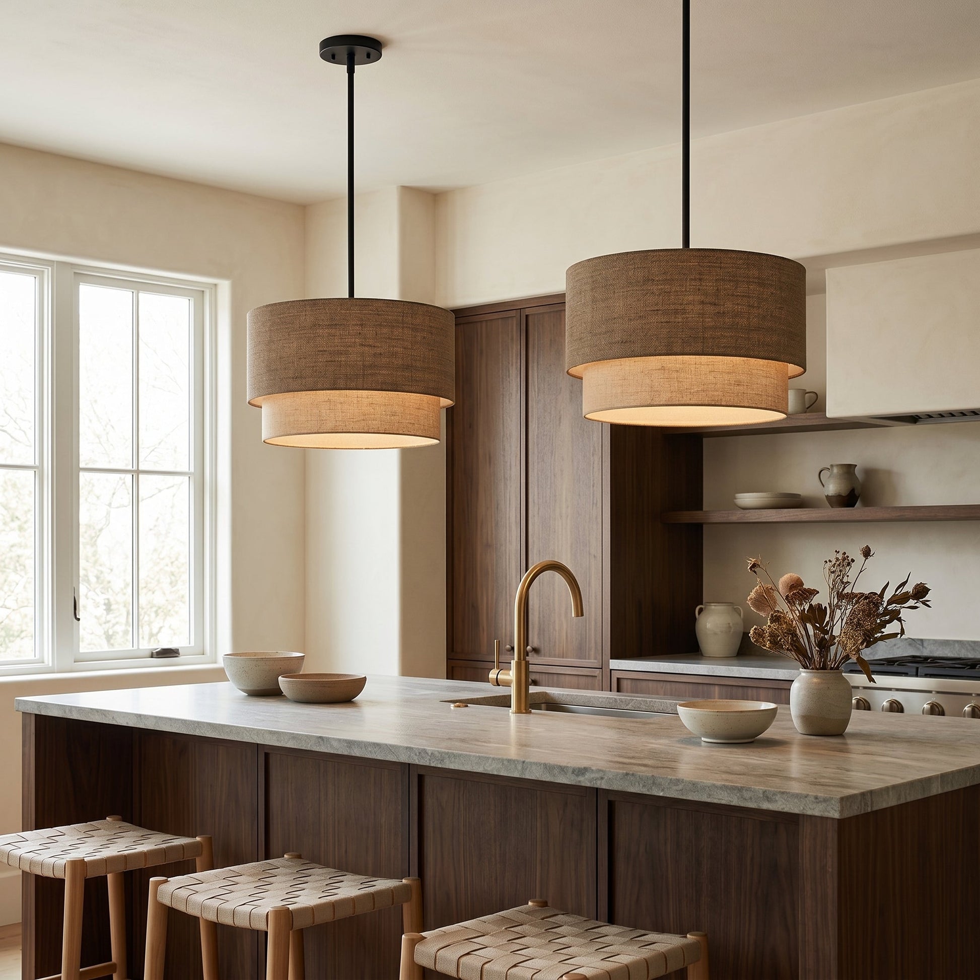 Linen Drum Chandelier Light with Dimmable Control | Modern Design for Warm Ambient Lighting 3