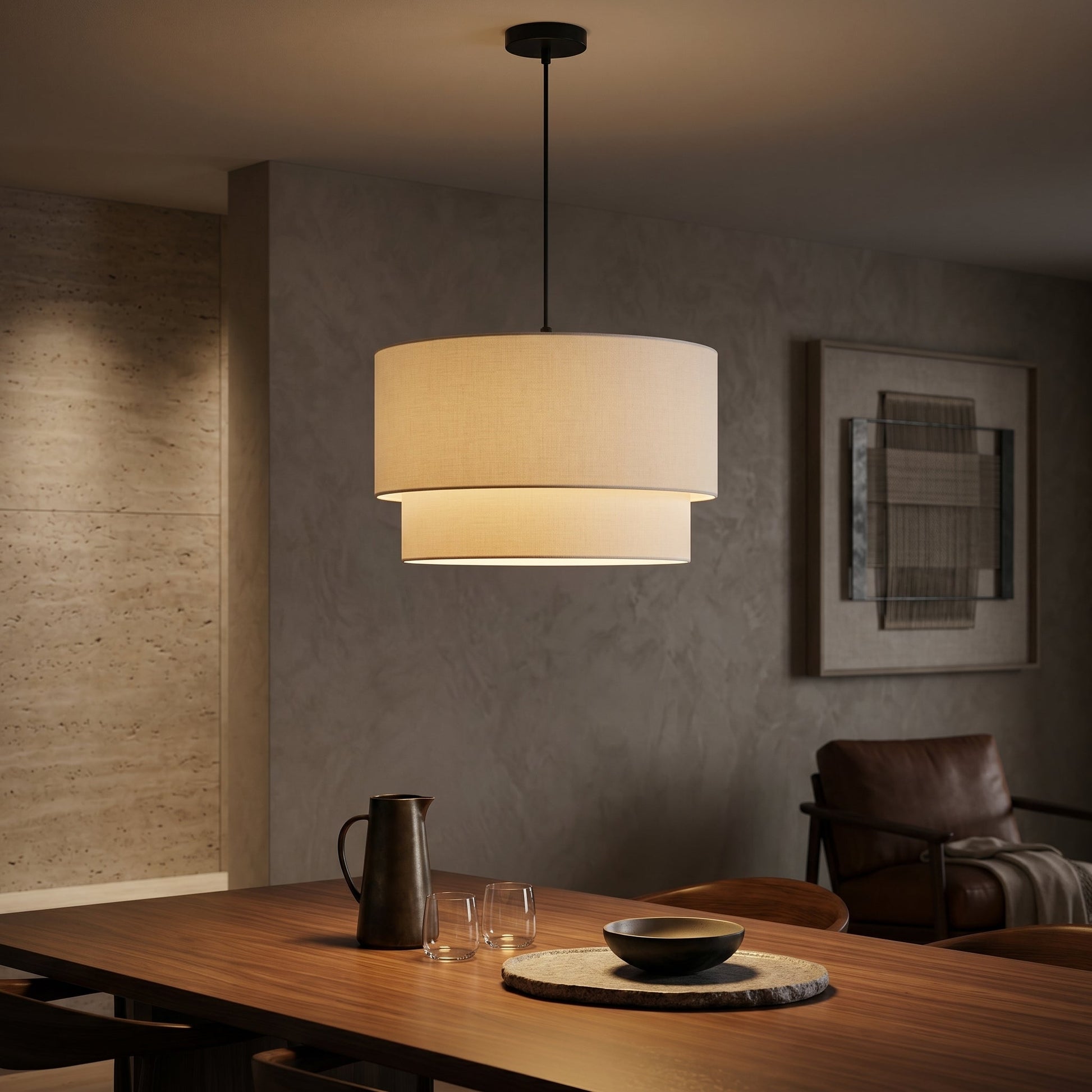 Linen Drum Chandelier Light with Dimmable Control | Modern Design for Warm Ambient Lighting 4
