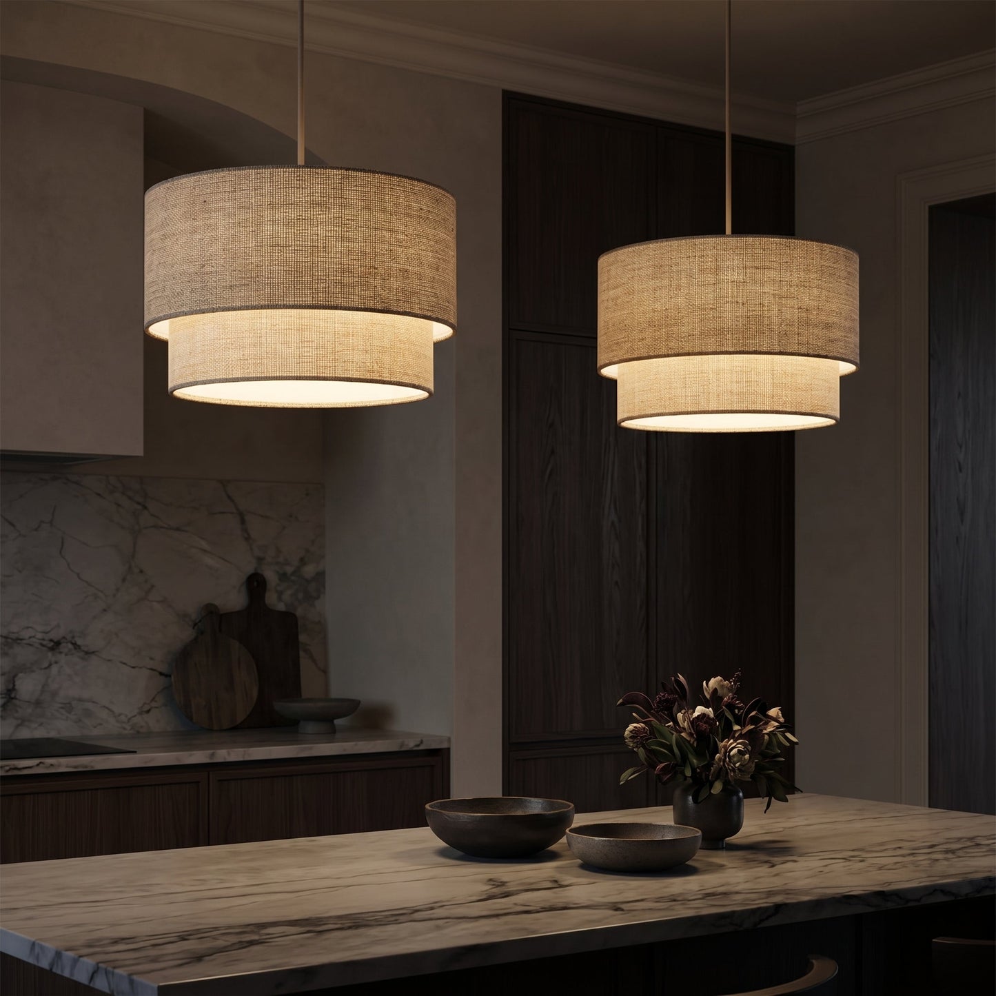 Linen Drum Chandelier Light with Dimmable Control | Modern Design for Warm Ambient Lighting 5