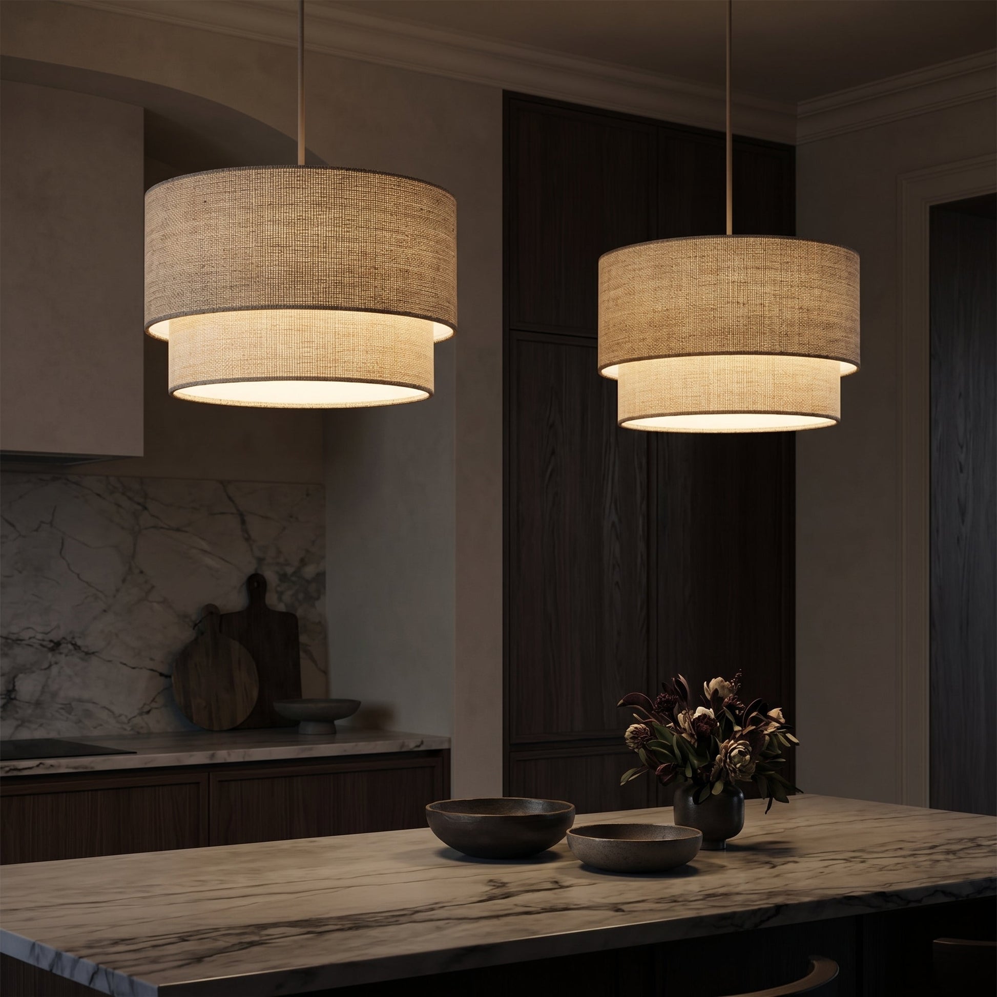 Linen Drum Chandelier Light with Dimmable Control | Modern Design for Warm Ambient Lighting 5