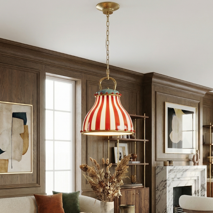 Lumen Circus | Glass Pendant Light with Vintage Striped Design | Elegant Kitchen Pendant Lighting for Cozy Spaces 0