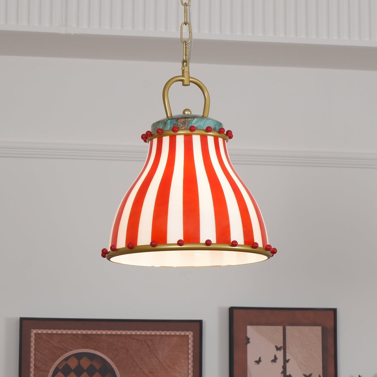 Lumen Circus | Glass Pendant Light with Vintage Striped Design | Elegant Kitchen Pendant Lighting for Cozy Spaces 8