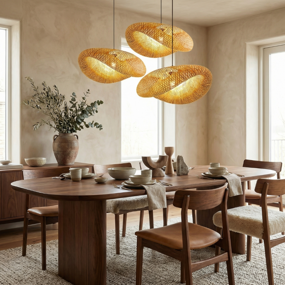 Lumen Collection | Bamboo Pendant Light with Handwoven Design | Warm Glow for Kitchen Pendant Lighting 0