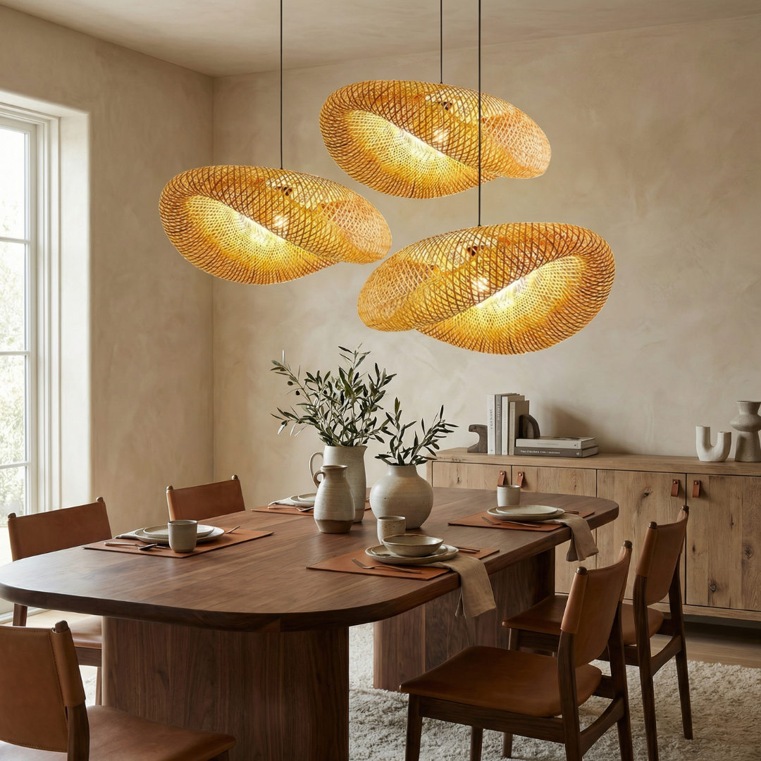 Lumen Collection | Bamboo Pendant Light with Handwoven Design | Warm Glow for Kitchen Pendant Lighting 1