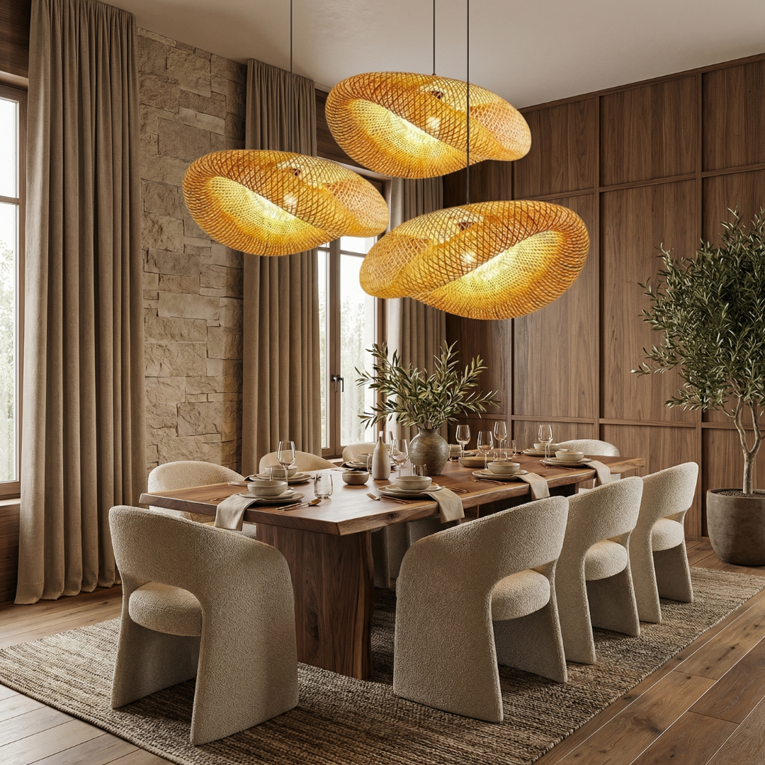 Lumen Collection | Bamboo Pendant Light with Handwoven Design | Warm Glow for Kitchen Pendant Lighting 2