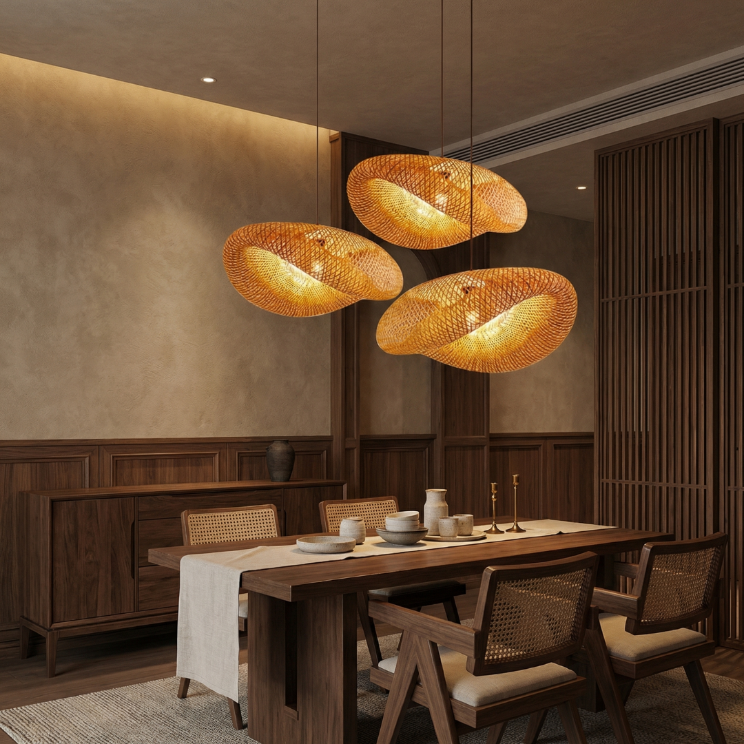 Lumen Collection | Bamboo Pendant Light with Handwoven Design | Warm Glow for Kitchen Pendant Lighting 3