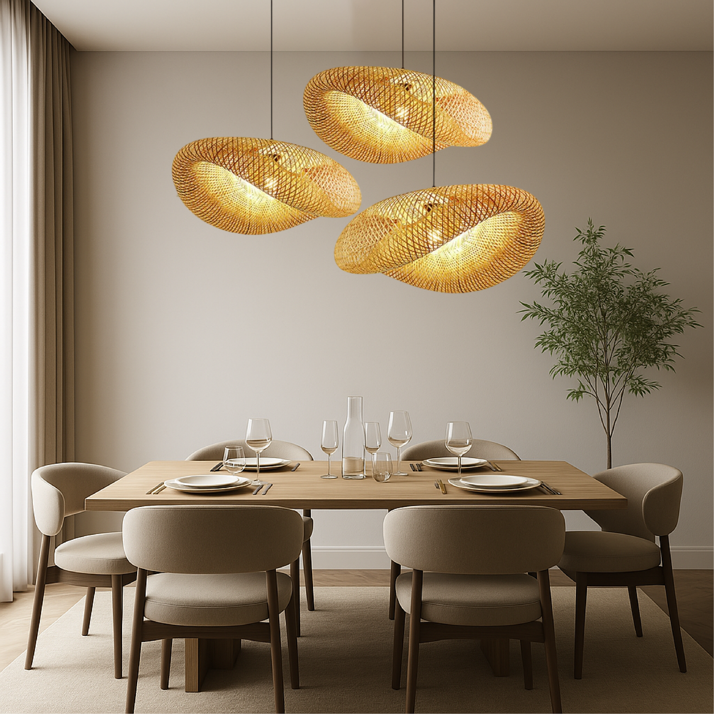 Lumen Collection | Bamboo Pendant Light with Handwoven Design | Warm Glow for Kitchen Pendant Lighting 5