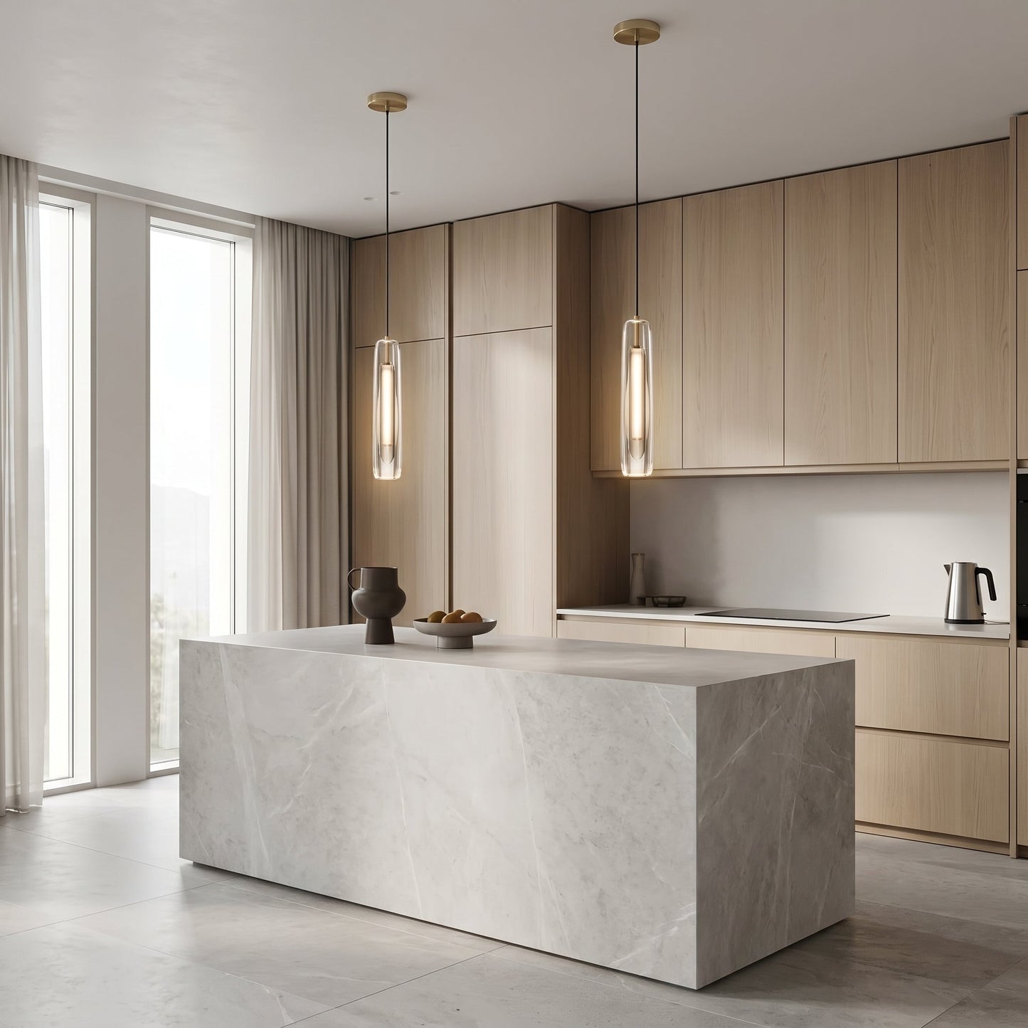 Lumen Collection | Glass Pendant Light with Brass Accents | Nordic Design for Soft Ambient Illumination 3