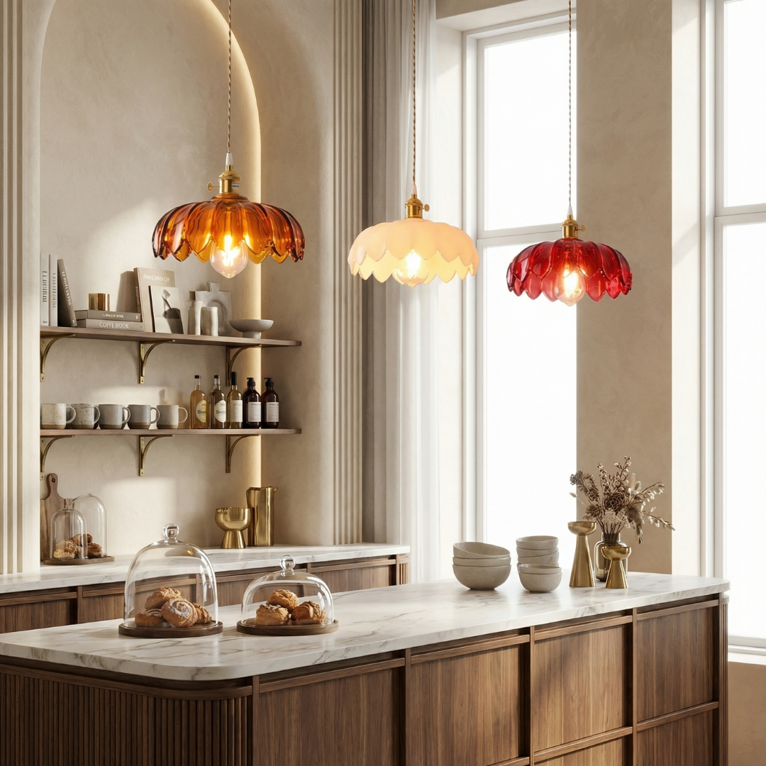 Lumen Collection | Glass Pendant Light with Bubble Texture | Adjustable Height for Warm Ambient Glow 1