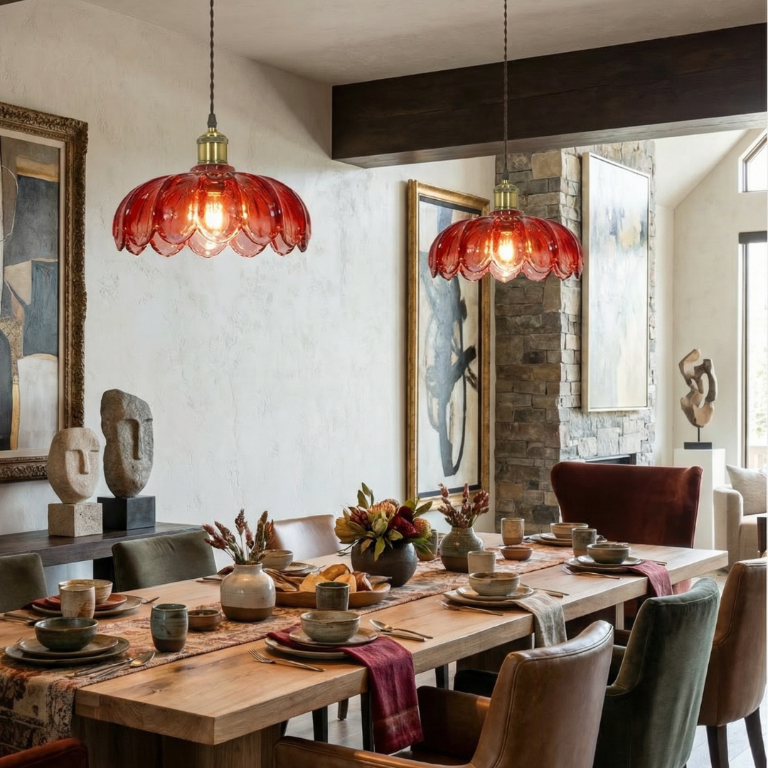 Lumen Collection | Glass Pendant Light with Bubble Texture | Adjustable Height for Warm Ambient Glow 2