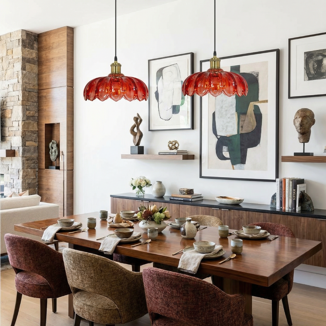 Lumen Collection | Glass Pendant Light with Bubble Texture | Adjustable Height for Warm Ambient Glow 4
