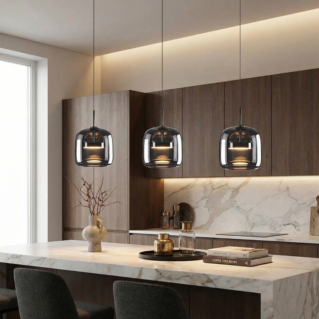 Lumen Collection | Glass Pendant Light with Elegant Dome Design | Modern Kitchen Lighting for Ambient Illumination 2