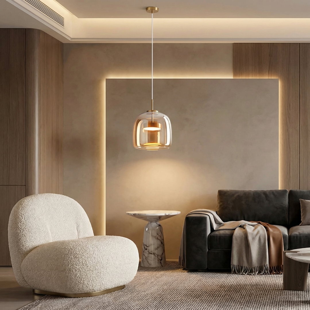 Lumen Collection | Glass Pendant Light with Elegant Dome Design | Modern Kitchen Lighting for Ambient Illumination 4