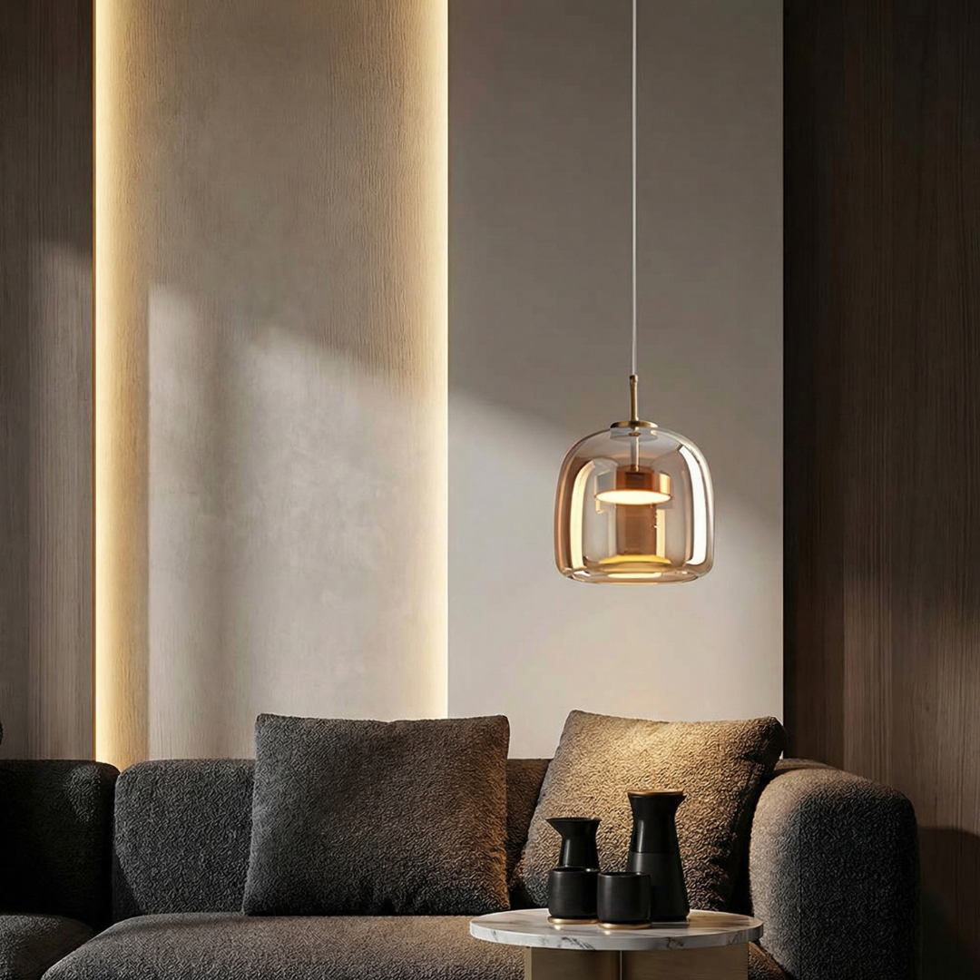 Lumen Collection | Glass Pendant Light with Elegant Dome Design | Modern Kitchen Lighting for Ambient Illumination 6