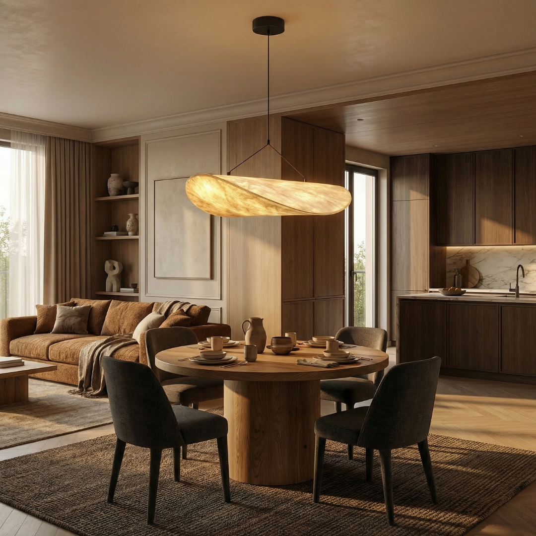 Lumen Collection | Japandi Silk Pendant Light with Soft Glow | Minimalist Design for Calm Interiors 3