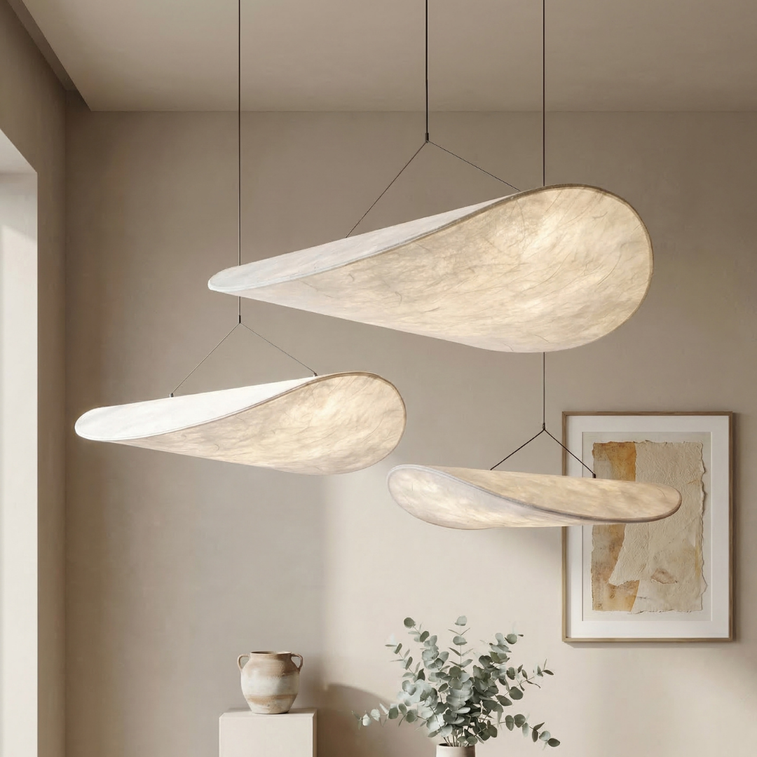 Lumen Collection | Japandi Silk Pendant Light with Soft Glow | Minimalist Design for Calm Interiors 4