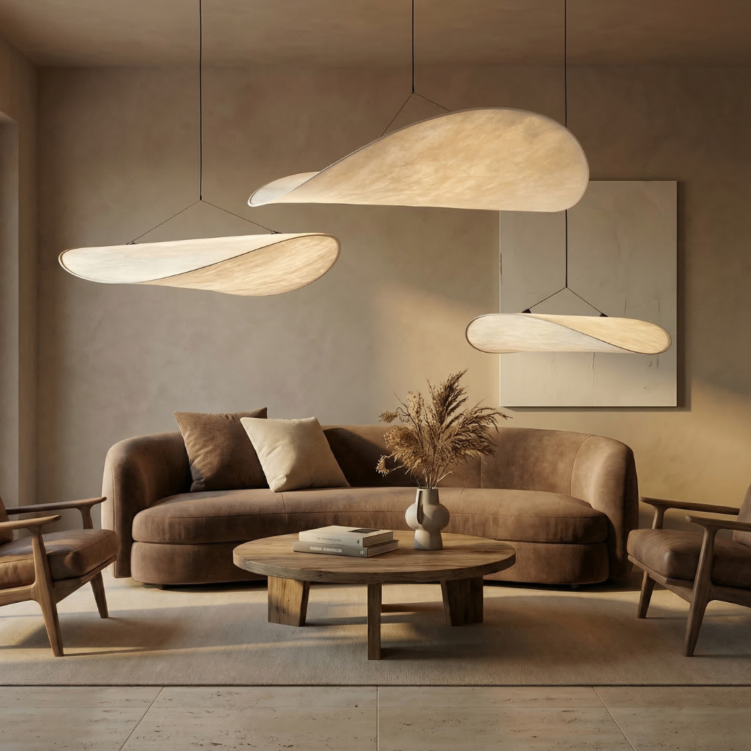 Lumen Collection | Japandi Silk Pendant Light with Soft Glow | Minimalist Design for Calm Interiors 5