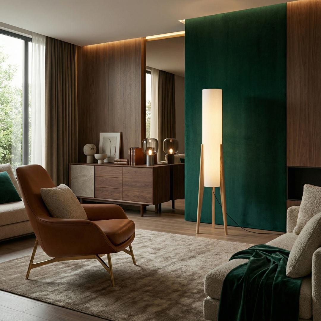 Lumen Collection | Modern Floor Lamp with Dimmable Function | Walnut Design for Cozy Living Room Ambiance 1