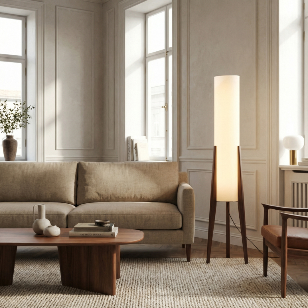 Lumen Collection | Modern Floor Lamp with Dimmable Function | Walnut Design for Cozy Living Room Ambiance 5
