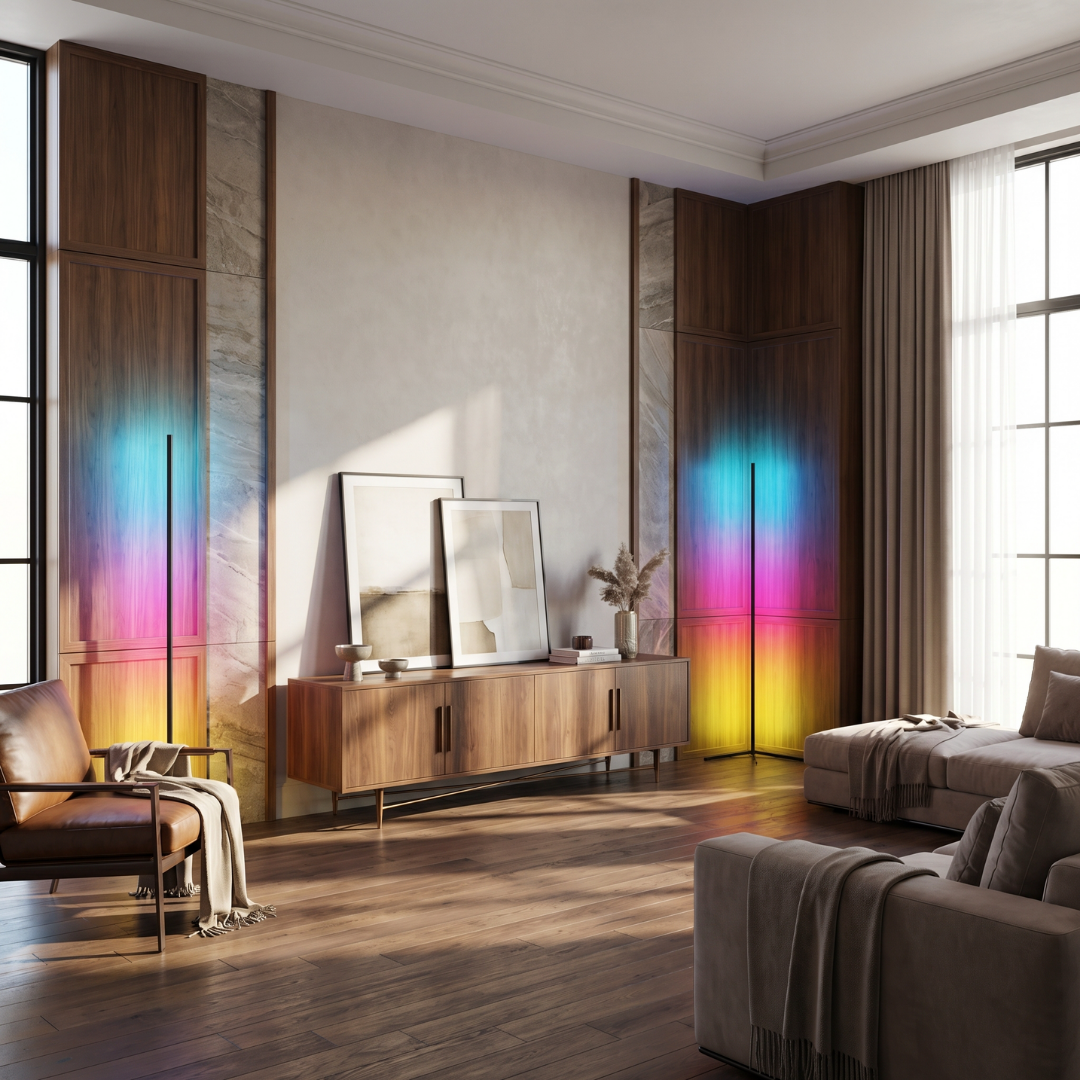 Lumen Collection | Modern Floor Lamp with Integrated LED & Slim Design | Space-Saving Standing Lamp for Living Room 3
