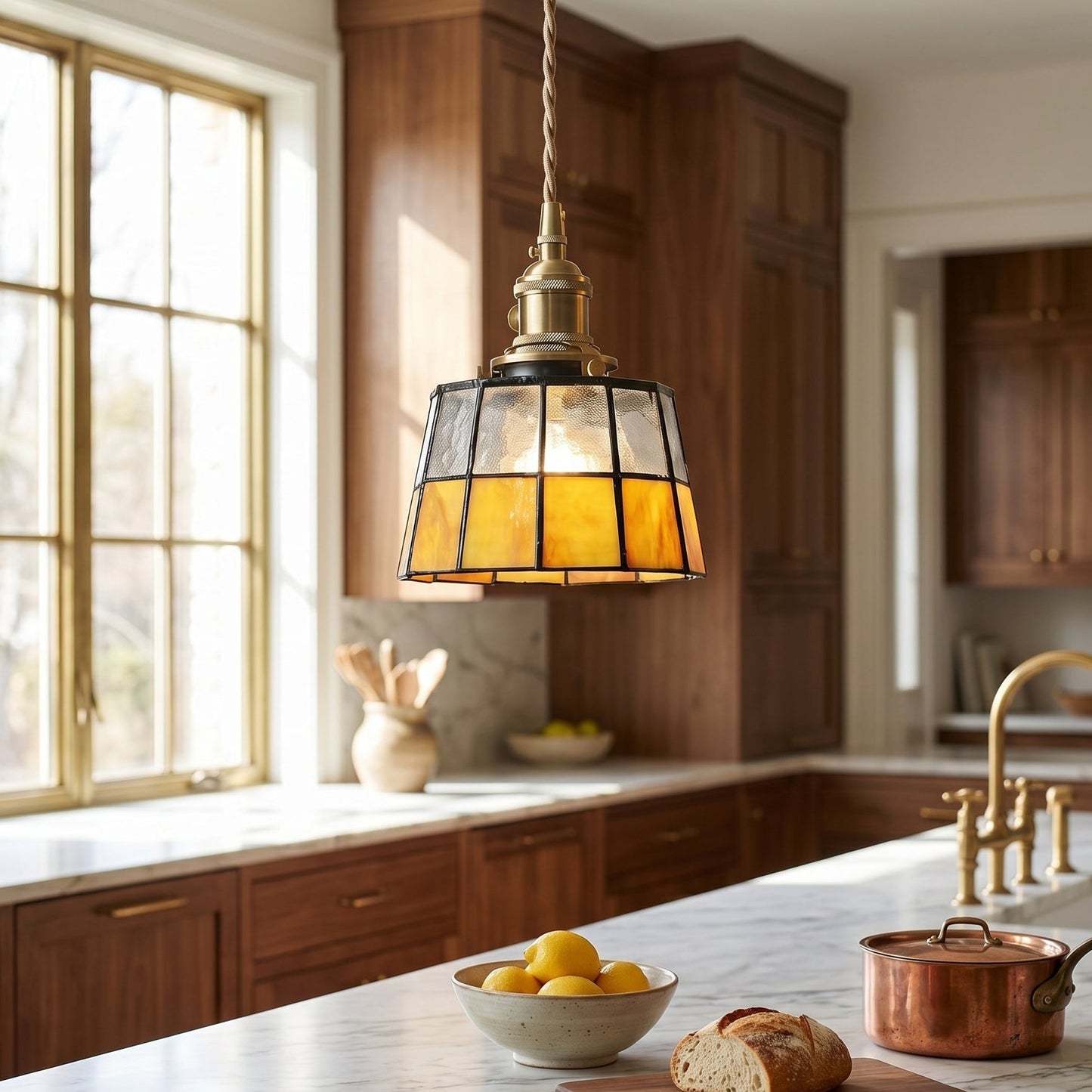 Lumen Collection | Stained Glass Pendant Light with Geometric Design | Warm Ambient Glow for Cozy Spaces 0