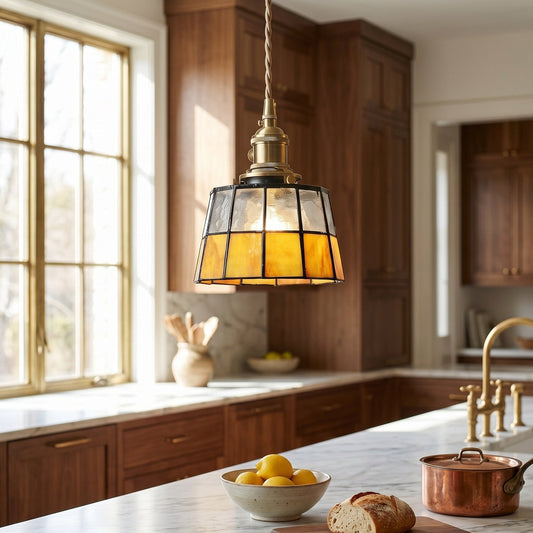 Lumen Collection | Stained Glass Pendant Light with Geometric Design | Warm Ambient Glow for Cozy Spaces 0