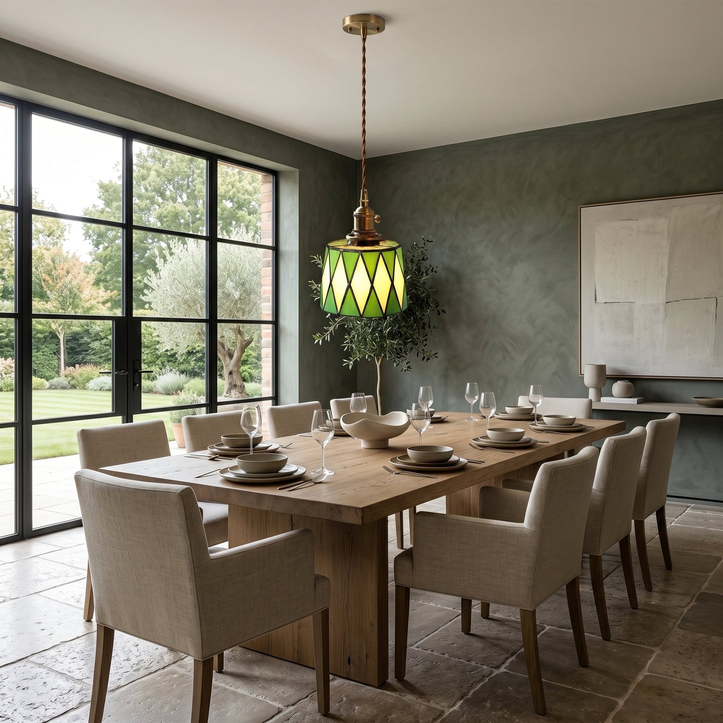 Lumen Collection | Stained Glass Pendant Light with Geometric Design | Warm Ambient Glow for Cozy Spaces 2