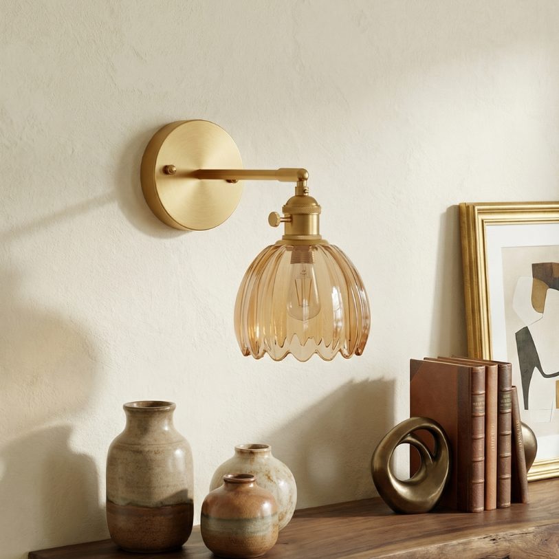 Lumen Collection | Wall Lamp with Tulip Glass Shade & Adjustable Head | Elegant Wall Light for Cozy Ambiance 0