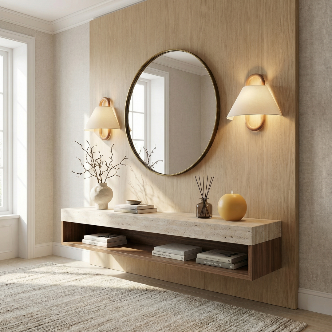 Lumen Collection | Wooden Wall Sconce Light with Fabric Shade | Soft Ambient Wall Lamp for Cozy Spaces 4