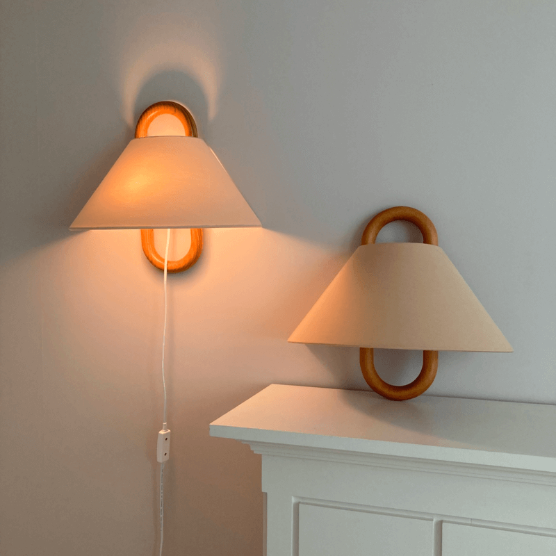 Lumen Collection | Wooden Wall Sconce Light with Fabric Shade | Soft Ambient Wall Lamp for Cozy Spaces 5