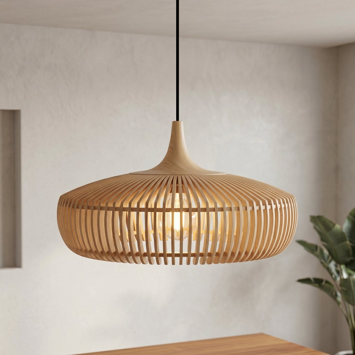 Lumen Hinori | Japandi Wood Pendant Light with Adjustable Cord | Elegant Design for Cozy Kitchen Pendant Lighting 0