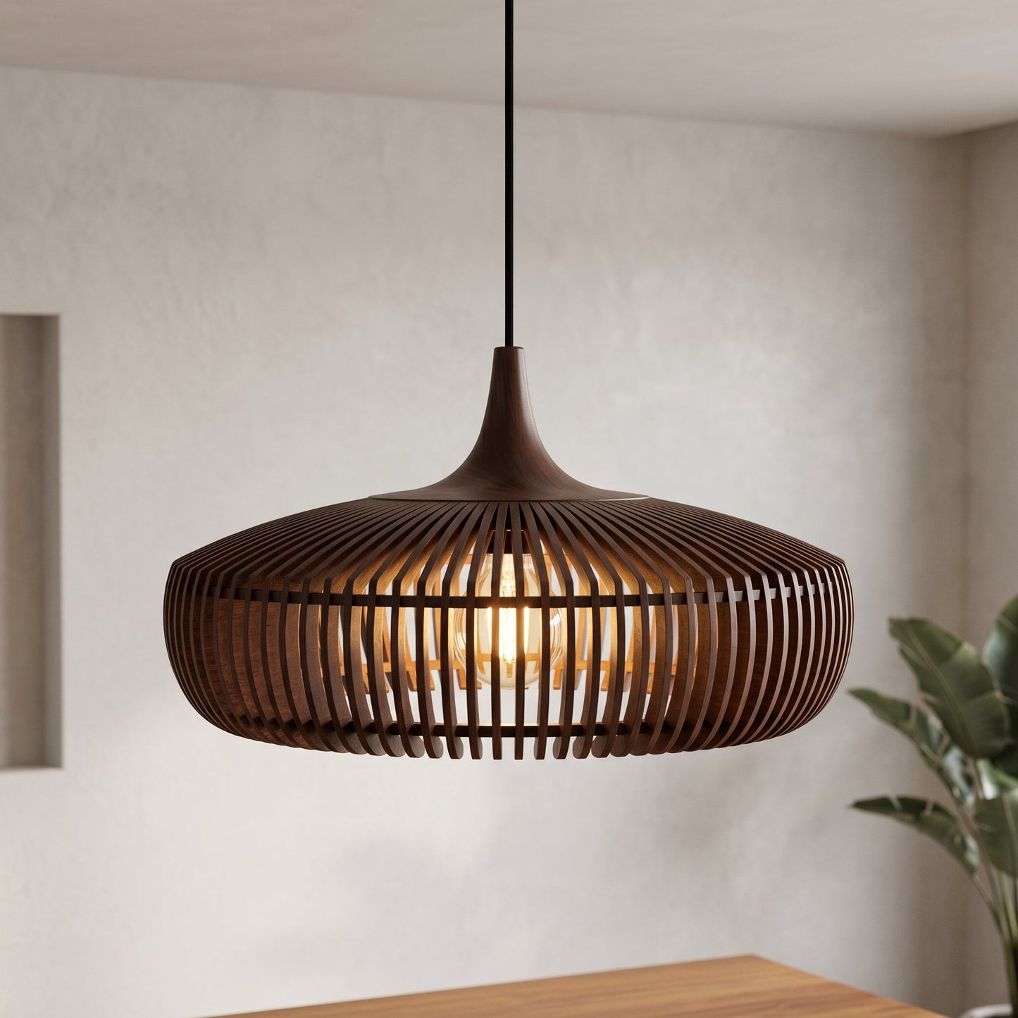 Lumen Hinori | Japandi Wood Pendant Light with Adjustable Cord | Elegant Design for Cozy Kitchen Pendant Lighting 1
