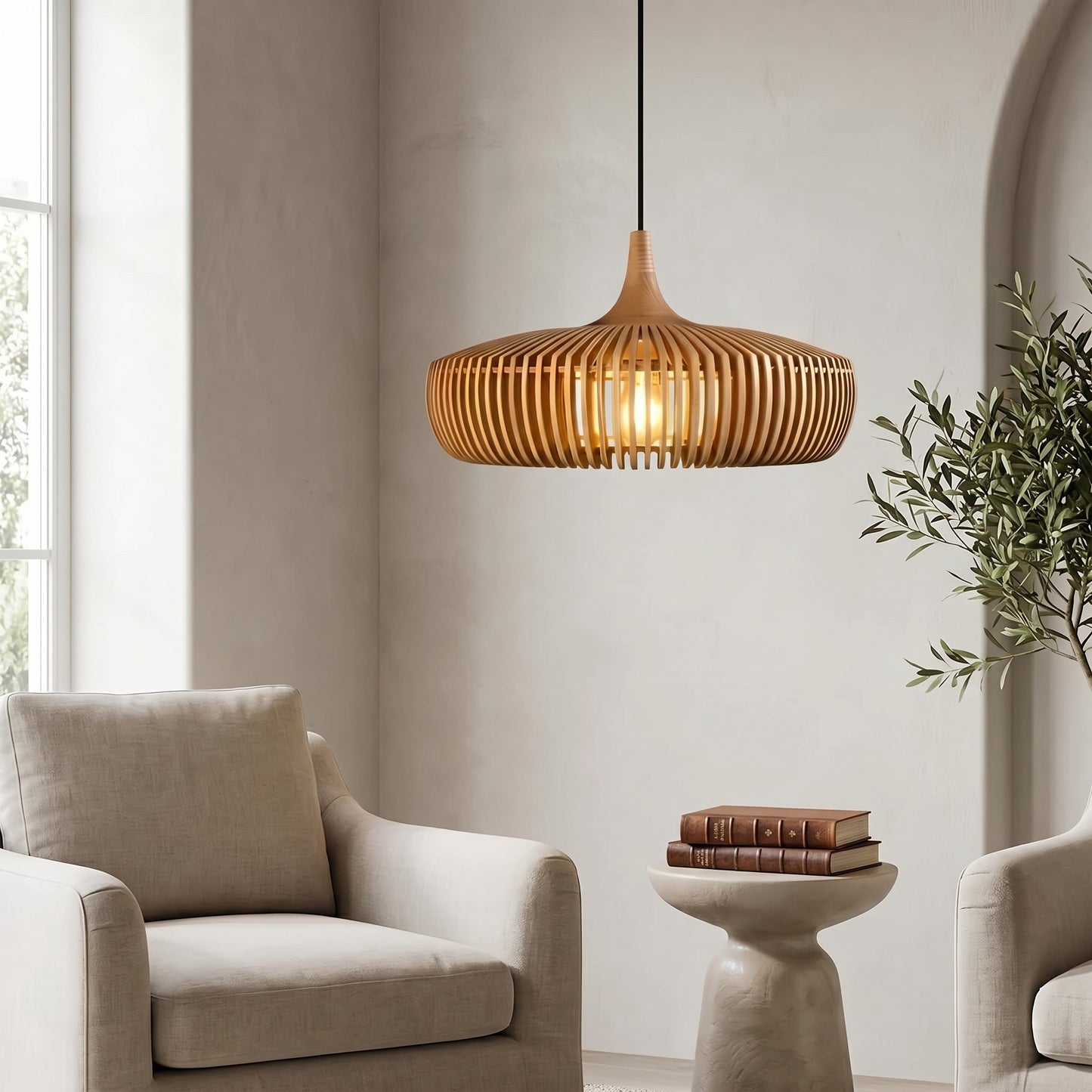 Lumen Hinori | Japandi Wood Pendant Light with Adjustable Cord | Elegant Design for Cozy Kitchen Pendant Lighting 2
