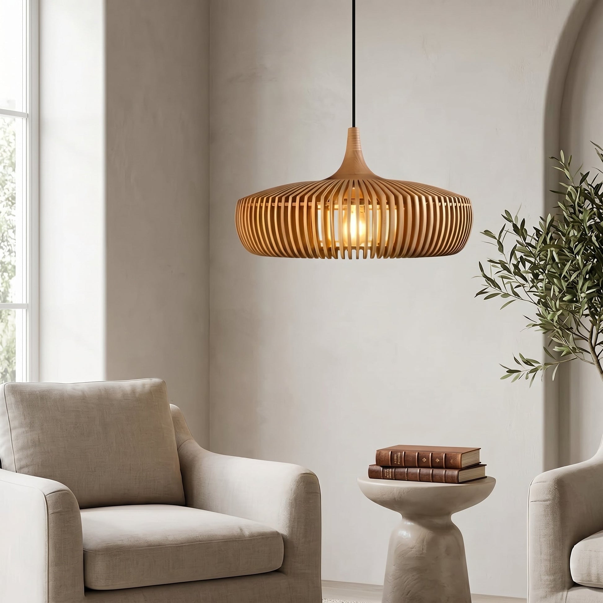 Lumen Hinori | Japandi Wood Pendant Light with Adjustable Cord | Elegant Design for Cozy Kitchen Pendant Lighting 2