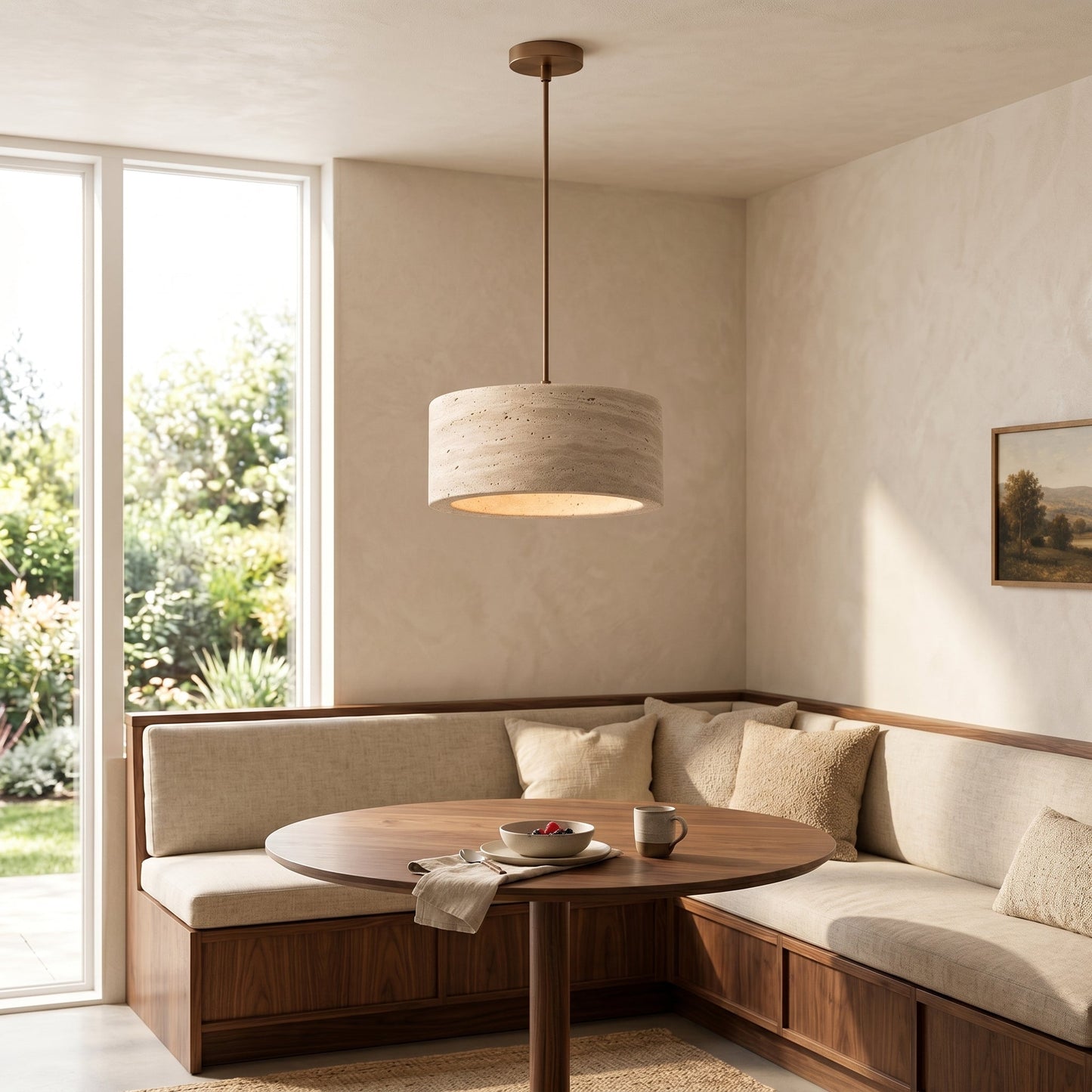 Lumen Kairi | Circular Pendant Light with Adjustable Height & Natural Stone Design | Modern Kitchen Pendant Lighting for Ambient Glow 1