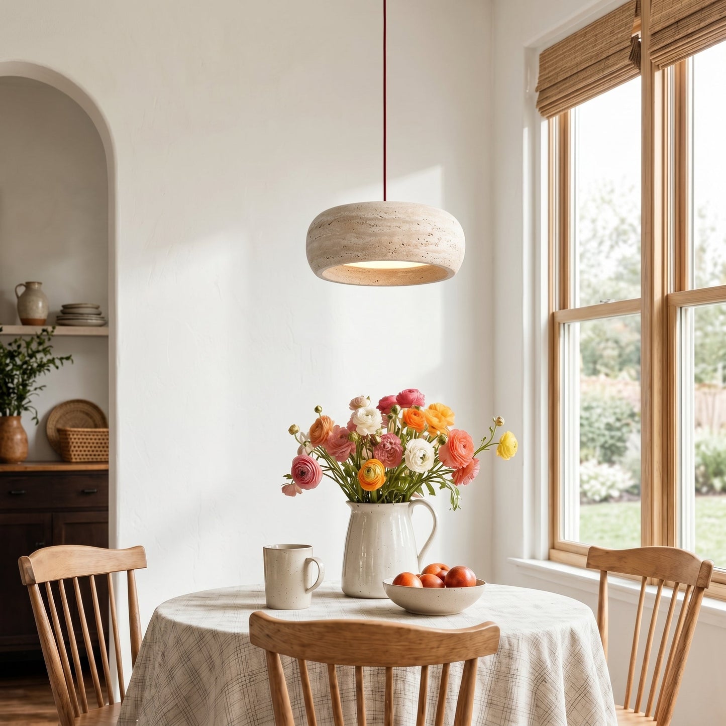 Lumen Kairi | Circular Pendant Light with Adjustable Height & Natural Stone Design | Modern Kitchen Pendant Lighting for Ambient Glow 4