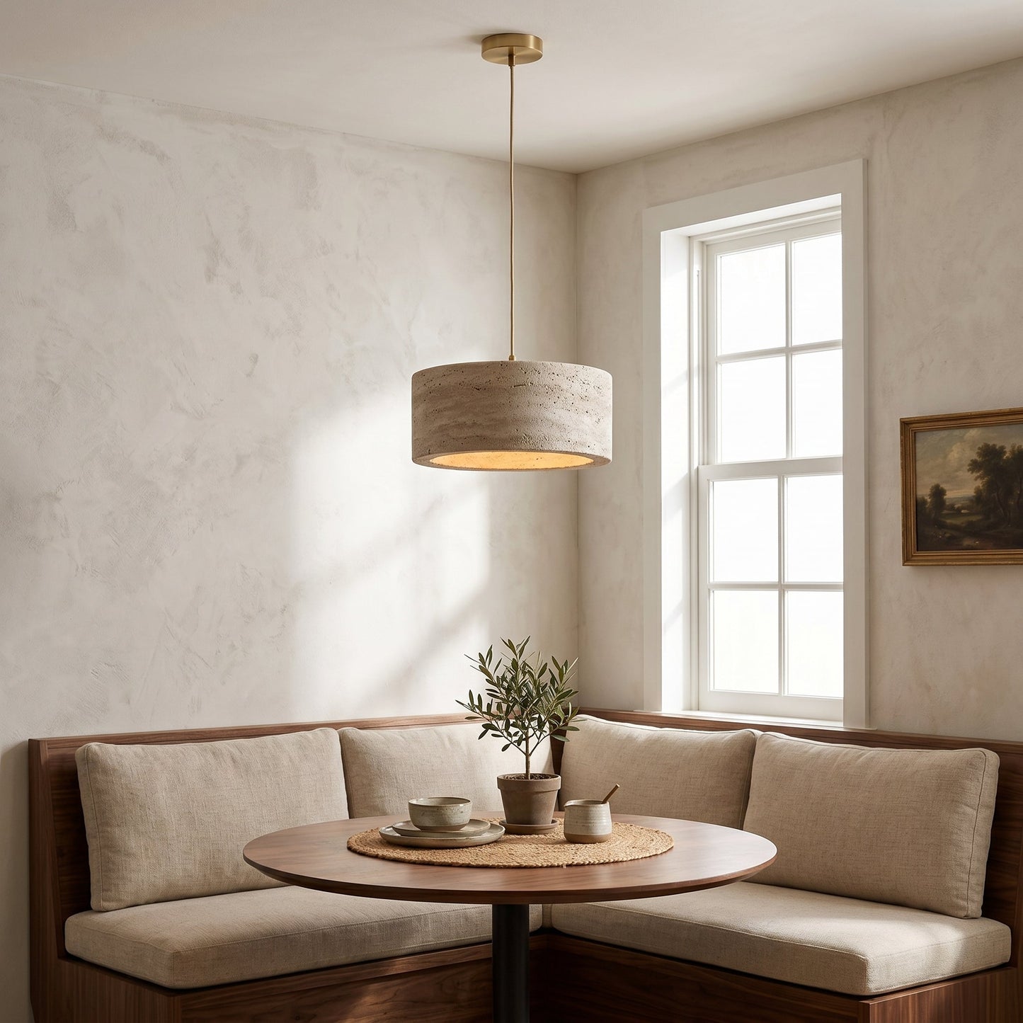 Lumen Kairi | Circular Pendant Light with Adjustable Height & Natural Stone Design | Modern Kitchen Pendant Lighting for Ambient Glow 8