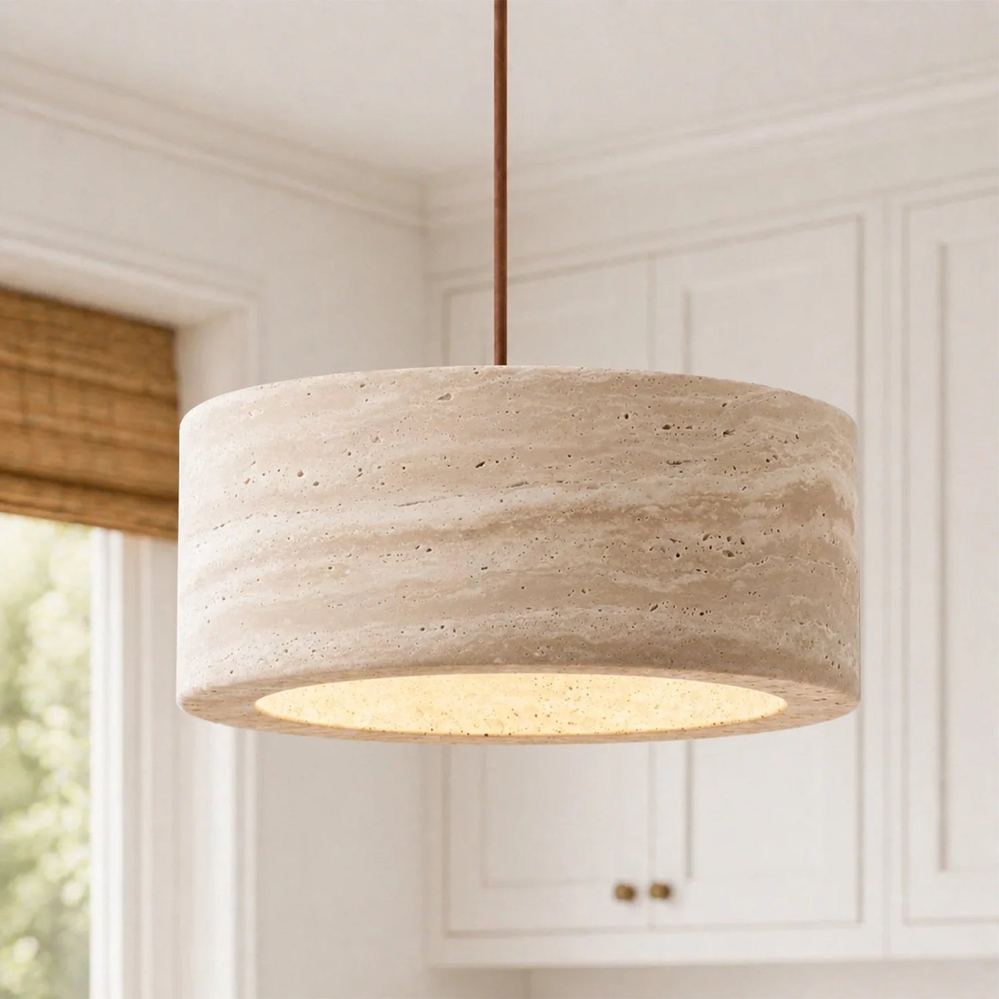 Lumen Kairi | Circular Pendant Light with Adjustable Height & Natural Stone Design | Modern Kitchen Pendant Lighting for Ambient Glow 9