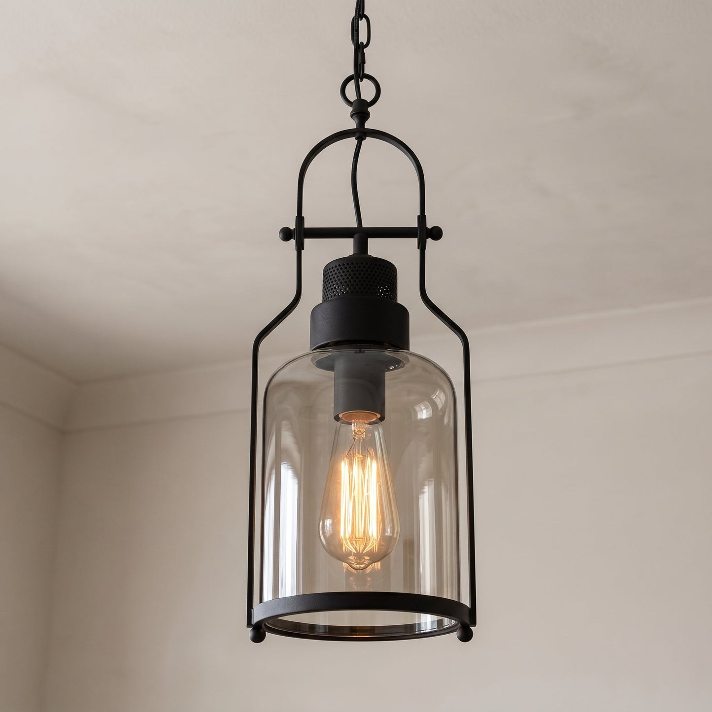 Lumen Morris | Glass Pendant Light with Rustic Iron Frame | Black Finish for Stylish Kitchen Island Lighting 1