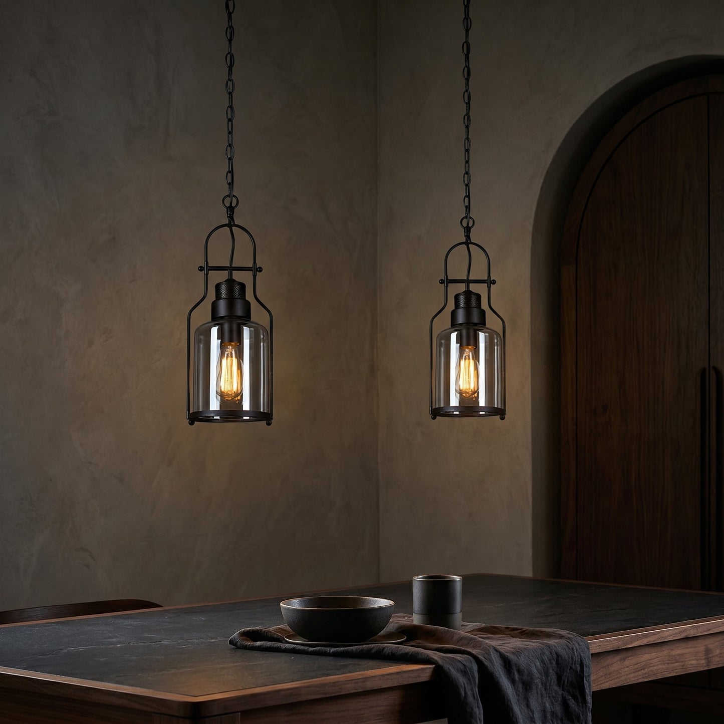 Lumen Morris | Glass Pendant Light with Rustic Iron Frame | Black Finish for Stylish Kitchen Island Lighting 2