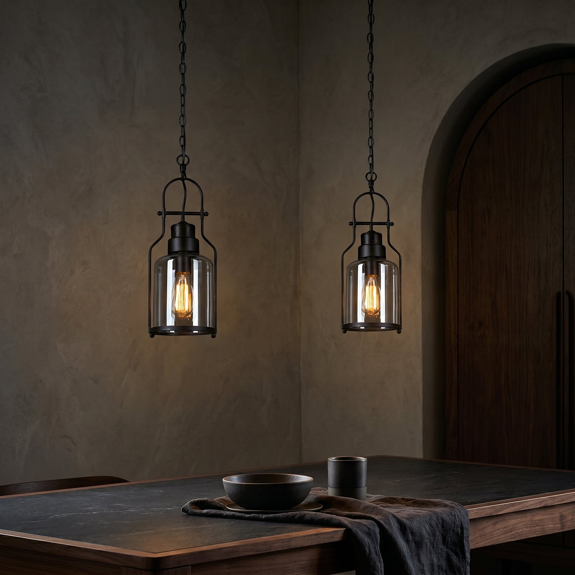 Lumen Morris | Glass Pendant Light with Rustic Iron Frame | Black Finish for Stylish Kitchen Island Lighting 2