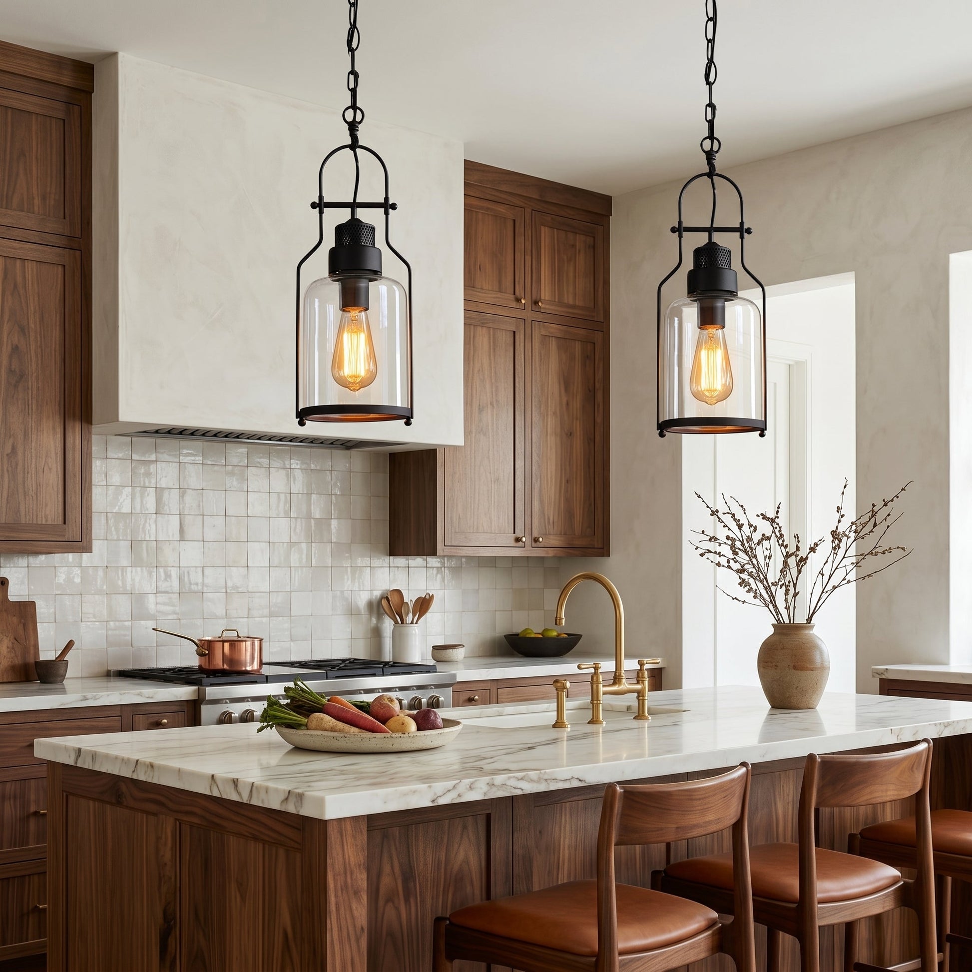 Lumen Morris | Glass Pendant Light with Rustic Iron Frame | Black Finish for Stylish Kitchen Island Lighting 4
